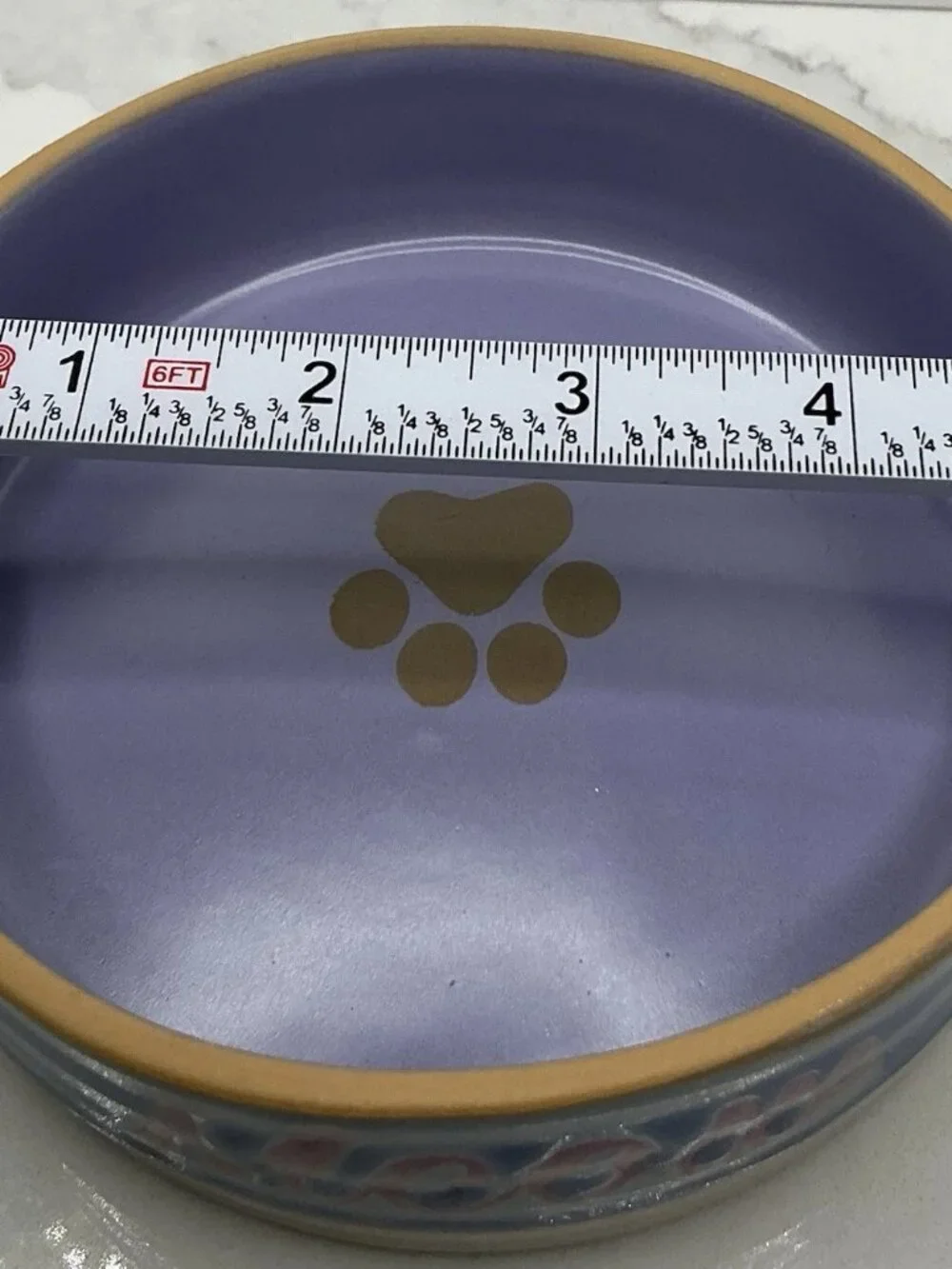 Spectrum Designz Cat Dish Ceramic Pet Bowl Purple Meow Paw Benton Cat 4.9” New
